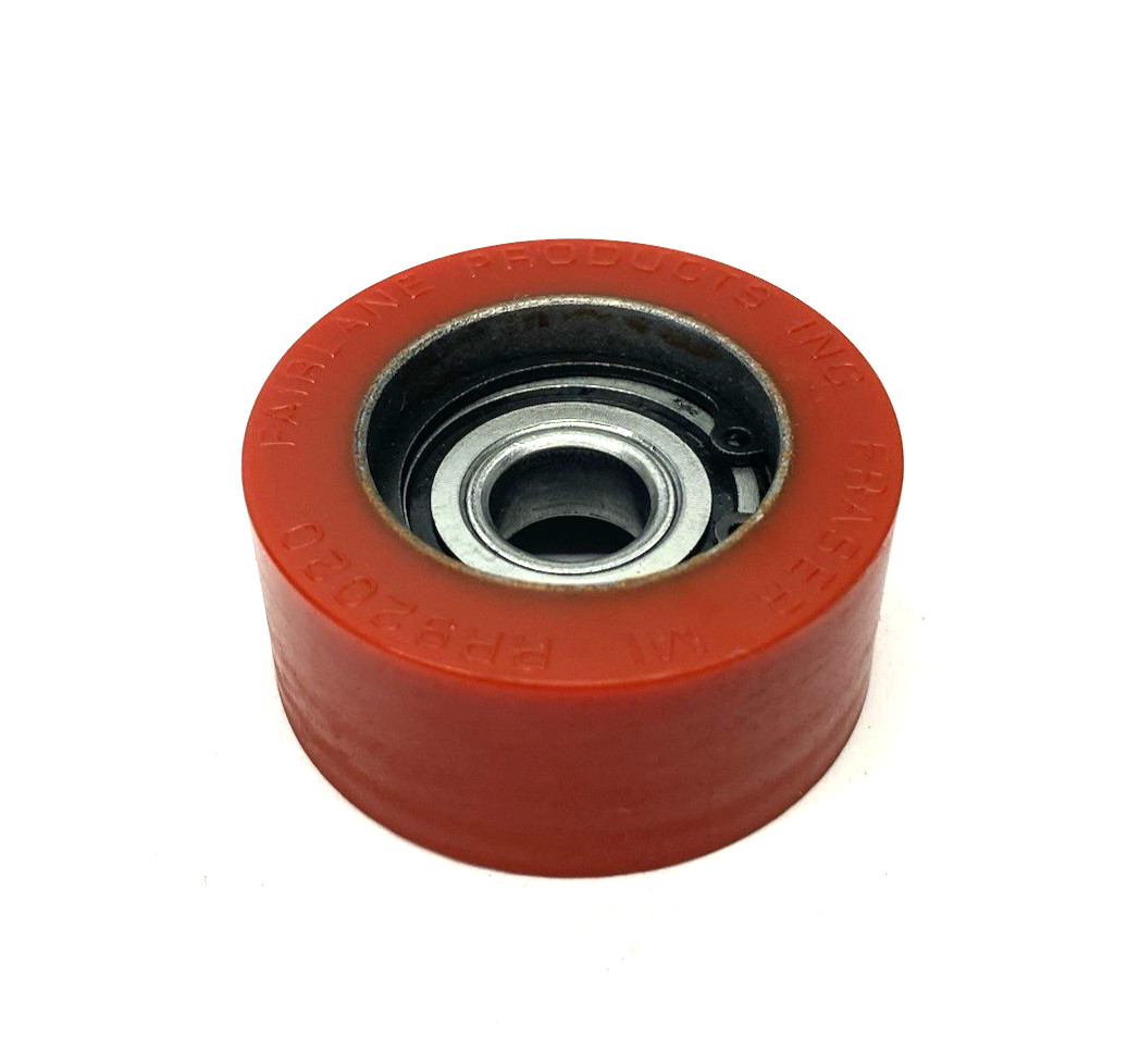 2372T5 Abrasion-Resistant Idler Roller, 80A Red Hard Durometer 2″ MISSING STUD