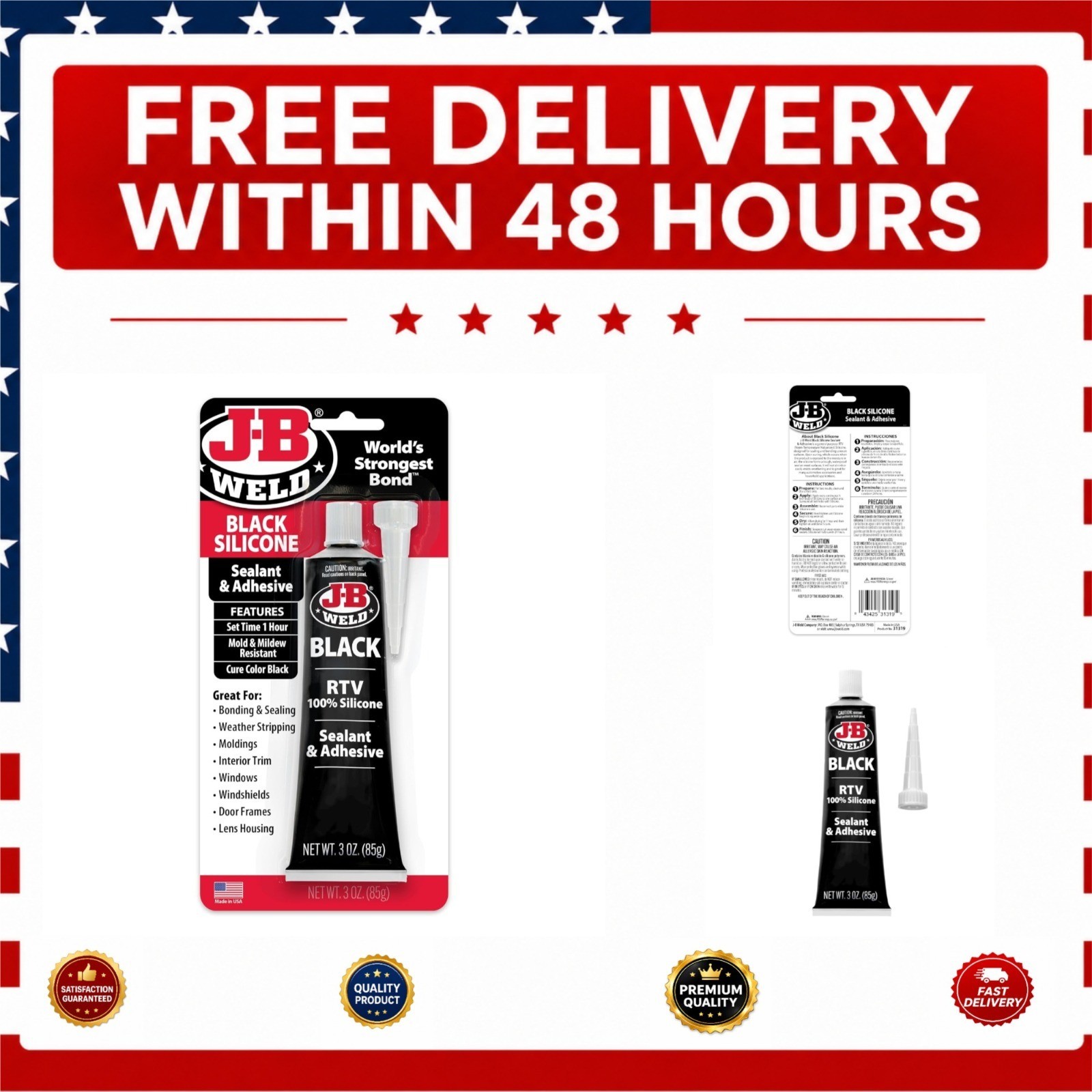 J-B Weld 31319 Black RTV Silicone Sealant Adhesive 3 oz Waterproof