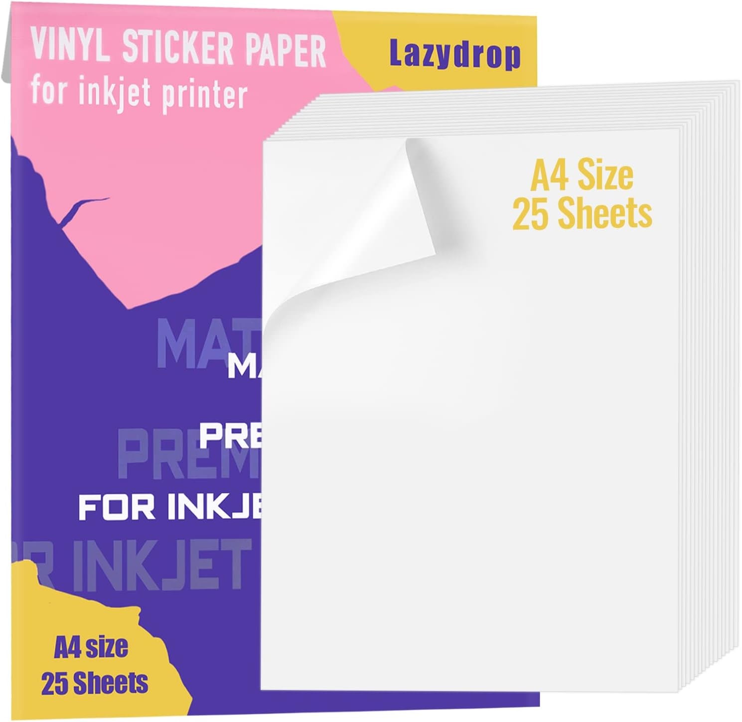 Premium Printable Vinyl Sticker Paper for 8.3 x 11.7, Matte White-25 sheets