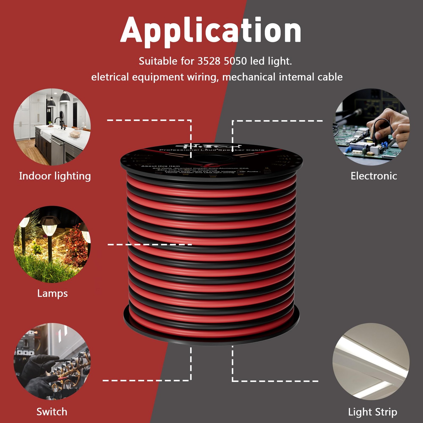 12/2 Gauge 25 FT Red Black Hookup Electrical Wire Cable Strips Extension Cord…