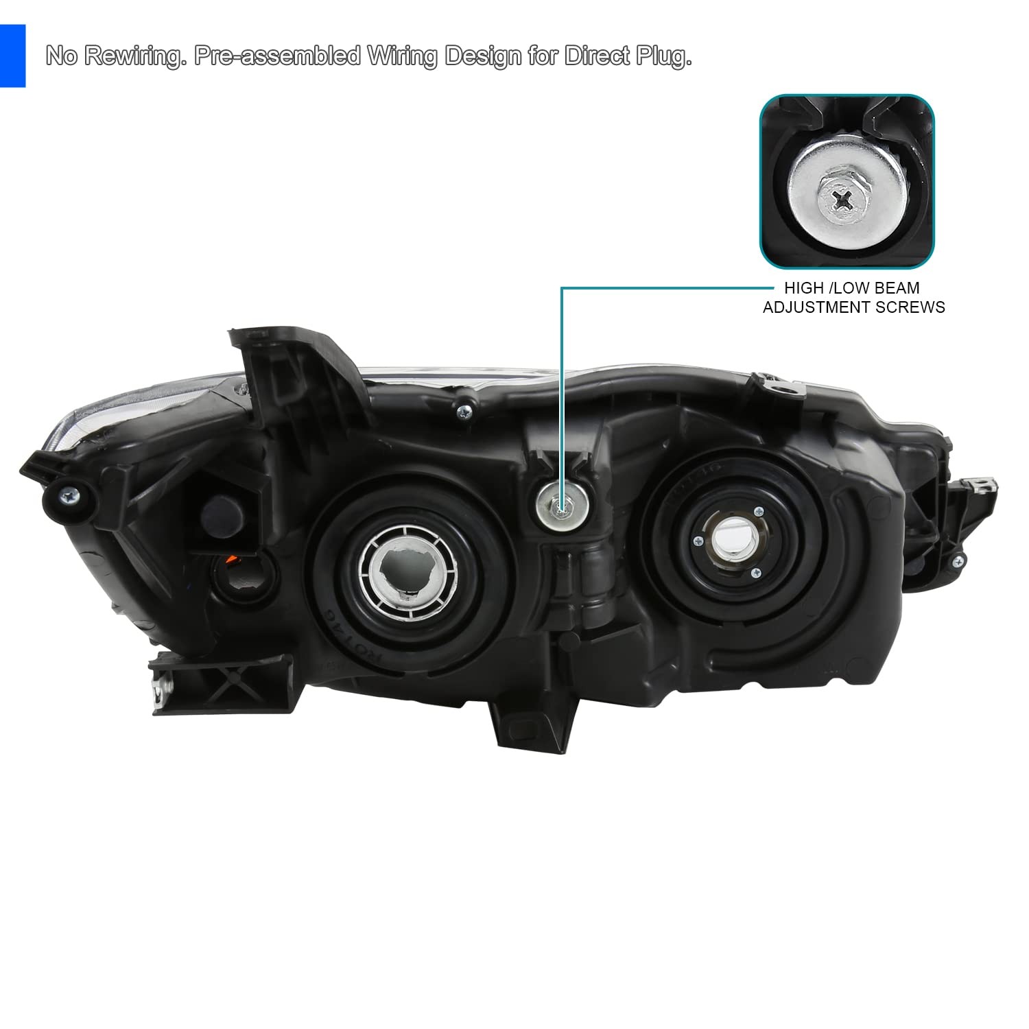 Black Projector Headlights for 2015-2017 Toyota Camry Pair Headlamps Assembly