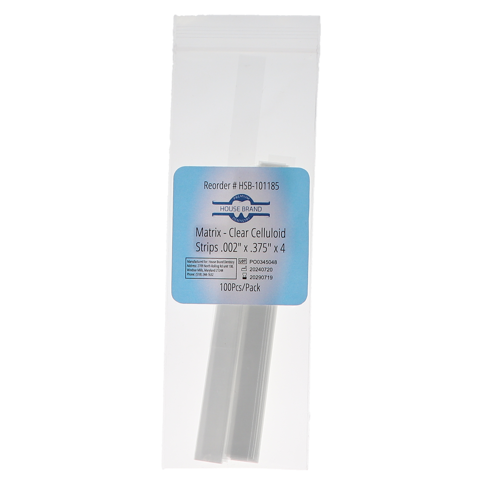 House Brand Dentistry Mylar Matrix Clear Celluloid Strips .002″X .375″X4″ 100/Pk
