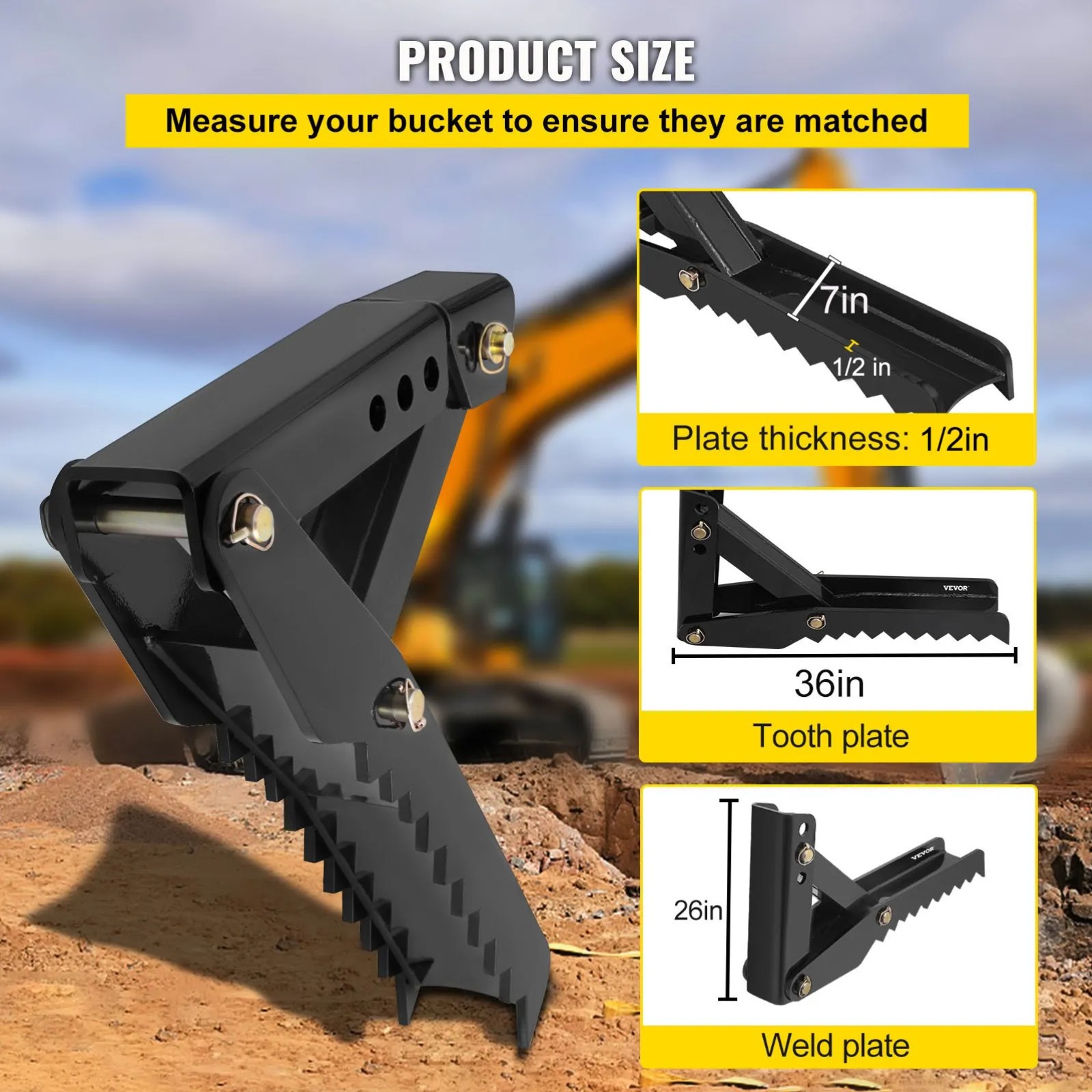 Landhonor Backhoe Thumb 32/36in Steel Plate Excavator Tractor Universal ClawWeld