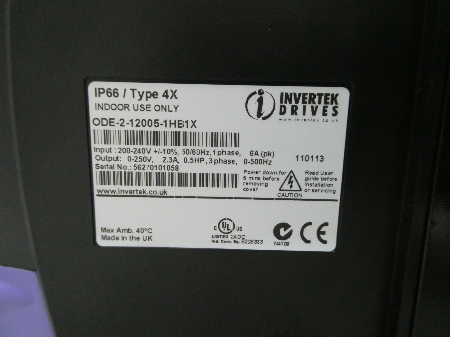 Invertek Drives ODE-2-12005-1HB1X Vfd Drive 250v-ac 1/2hp 200-240v-ac 0-500hz