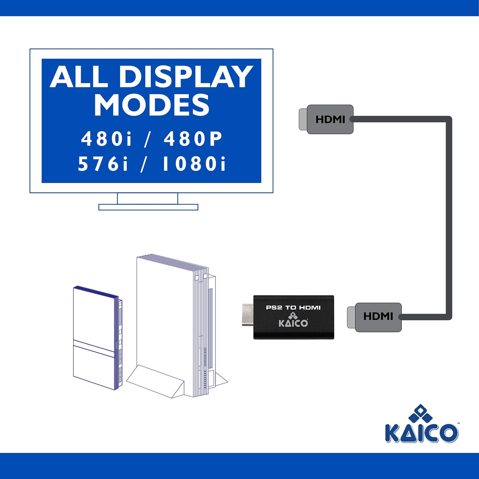 Kaico Edition HDMI Adapter for Playstation 2 – PS2 to HDMI Converter | Plug & Pl