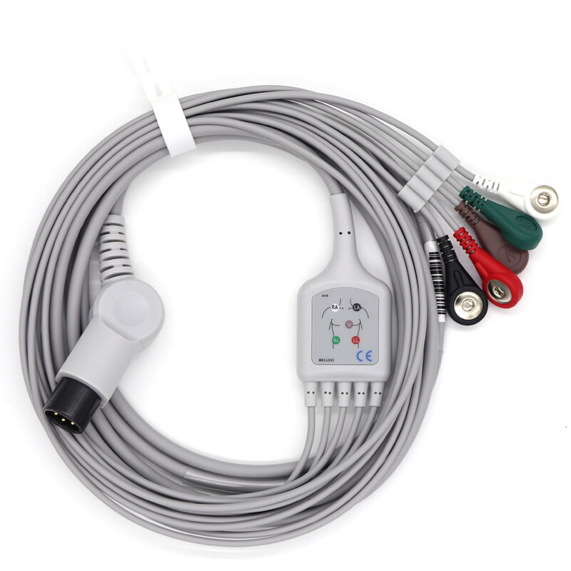 【Hot】5-Lead EKG/ECG Cable Snap WireTPU Welch Allyn fit propaq 100/200/CS 3M 6pin