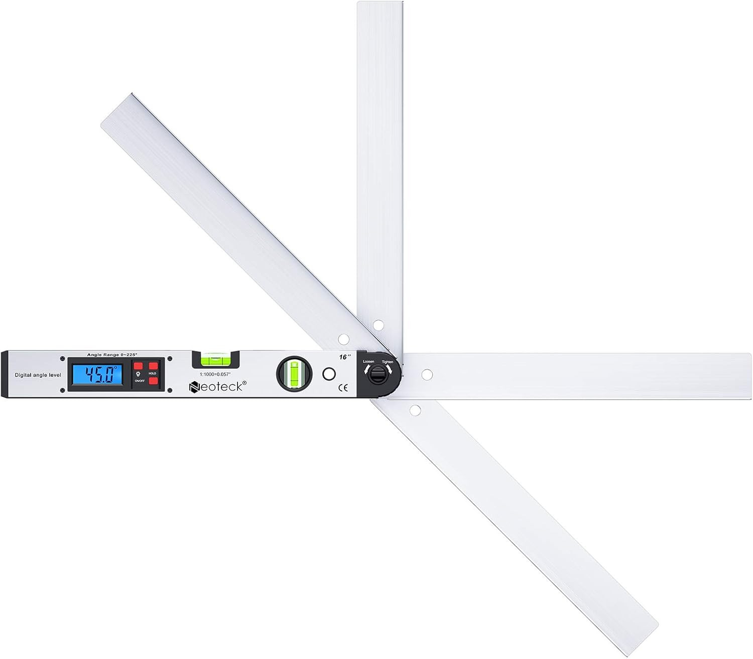 Aluminum Digital Angle Finder Protractor 225° 16 Inch Backlit LCD Digital with H