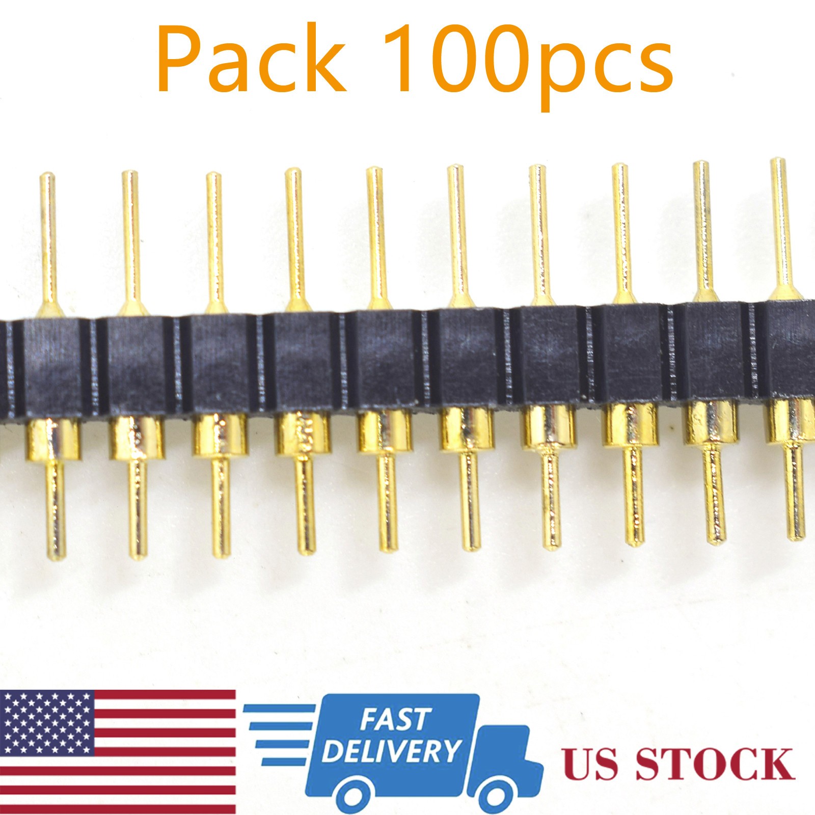 100x Gold Round 40pin Male single row 0.1″ 2.54mm pitch PCB Panel Pin Header US