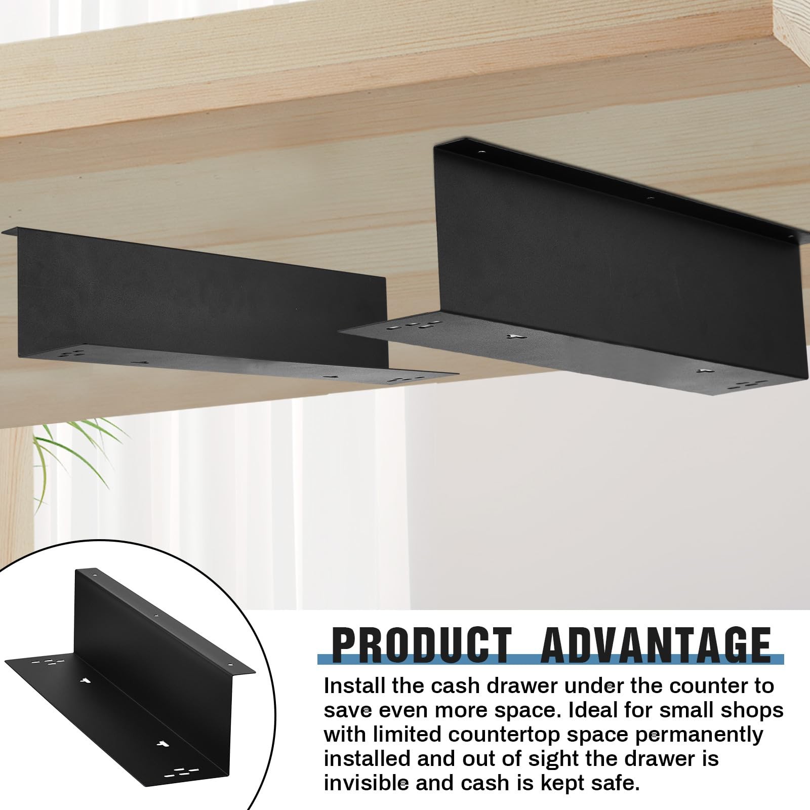 2 PCS 16.14″x3.94″x3.35″ Cash Drawer Under Counter Mount Bracket Heavy Steel