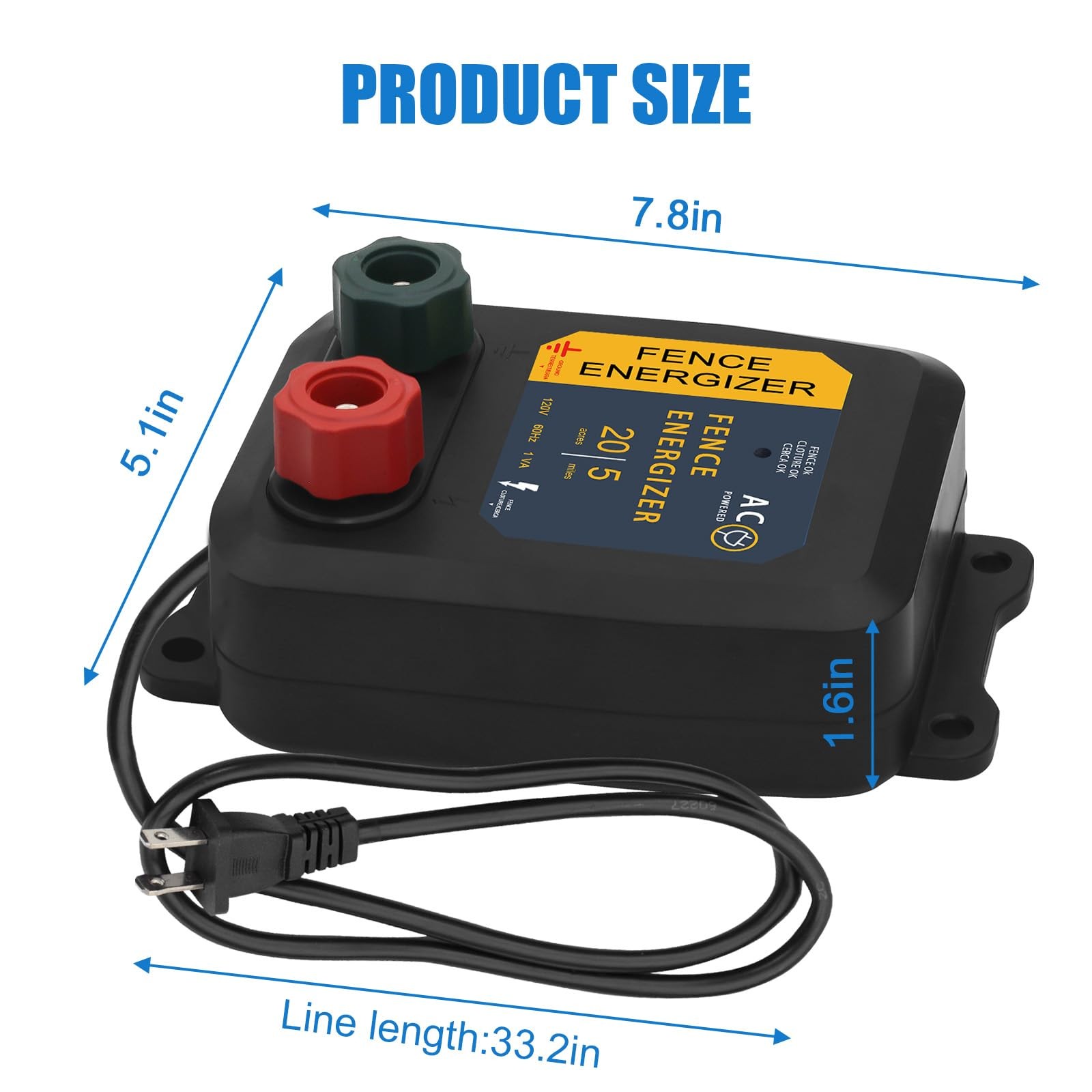 Electric Fence Charger, 5 Mile Plug in Electric Fence Energizer, for Preventive