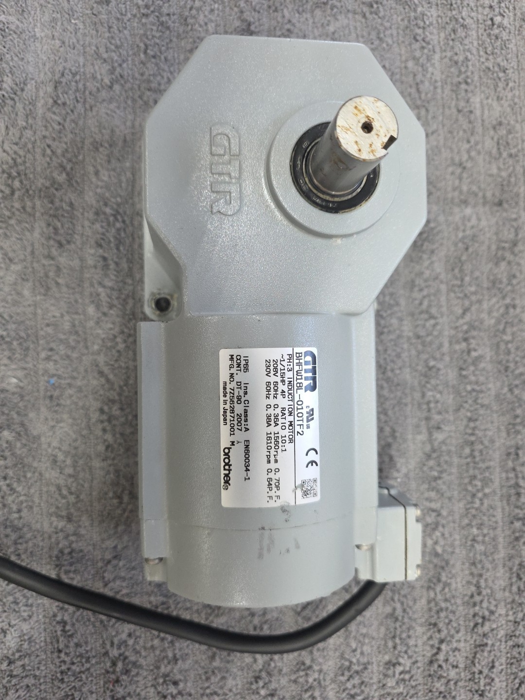 GTR BHFW18L-010TF2 3 Phase Induction Motor 1/15 Hp 1610 Rpm
