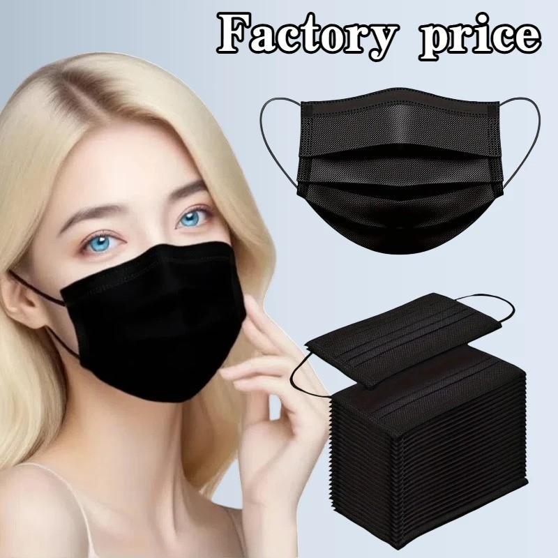 100 PCS Black 3-Ply Disposable Face Masks Non-Medical Ear Loop Breathable