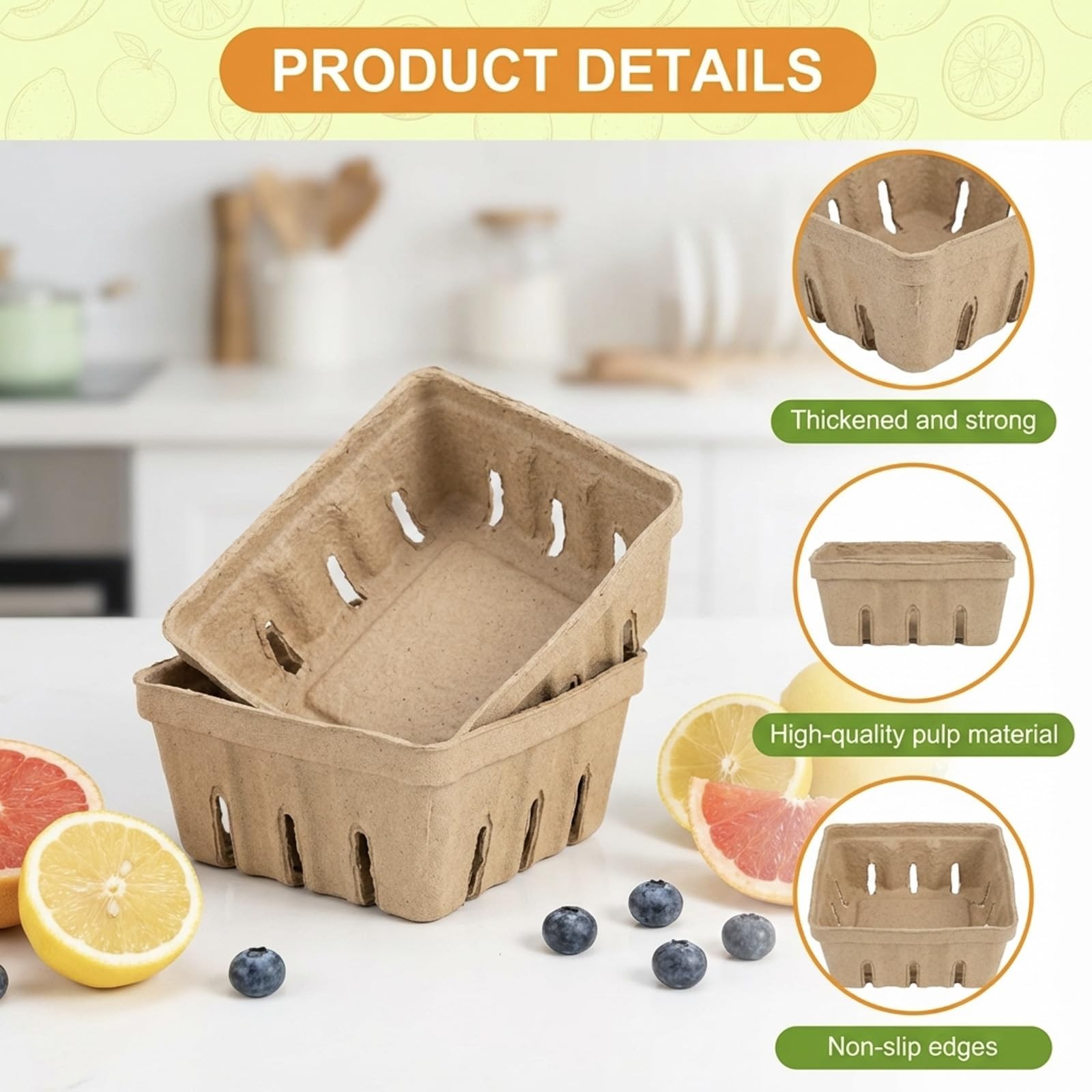 15 Pack Natural Pulp Fiber Berry Basket, Small Vented Produce Baskets for Far…