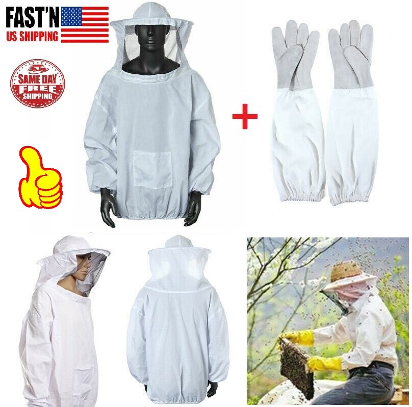 Professional Beekeeper Jacket w/ Gloves Set Jacket Pull Over with Fencing Veil