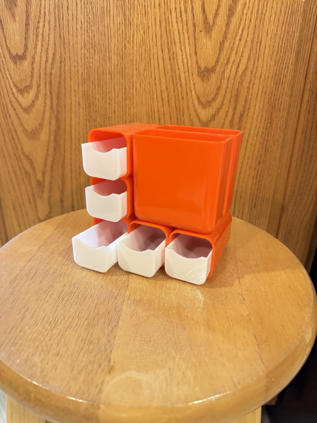 Vintage HOF Hong Kong Orange Plastic Desk Organizer 5 Drawers 2 Cups No 7412