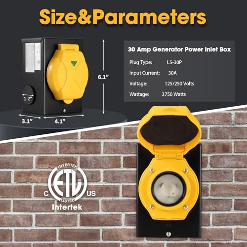 30 Amp NEMA L5-30P Generator Power Inlet Box, ETL Certified, Weatherproof