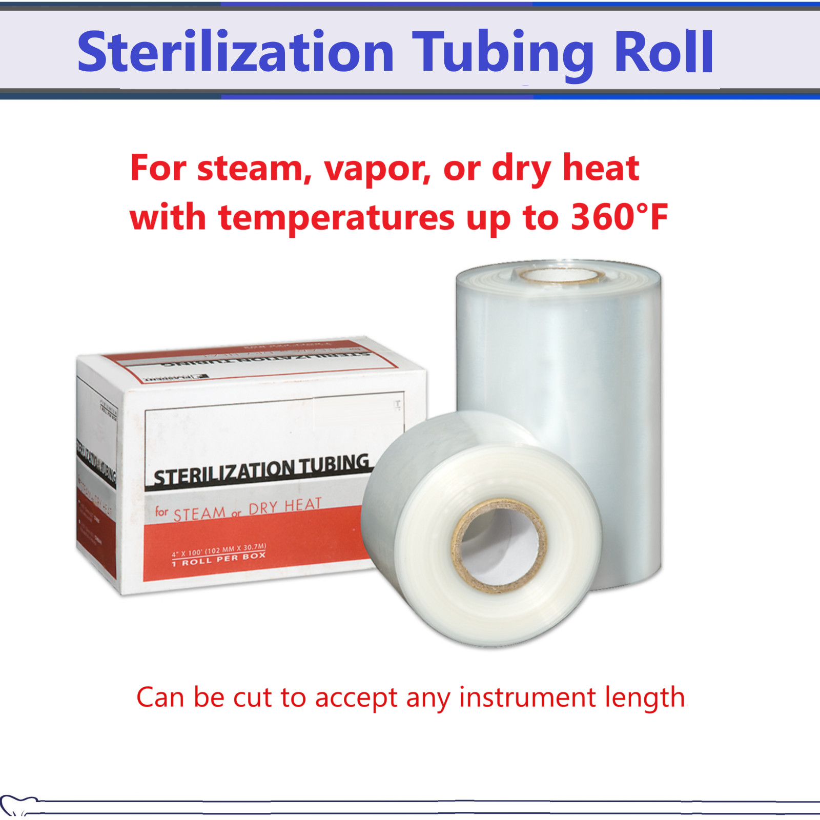 Dental Sterilization Tubing for Steam, Vapor, Dry heat upto 360°F, 6 x 100″ Roll