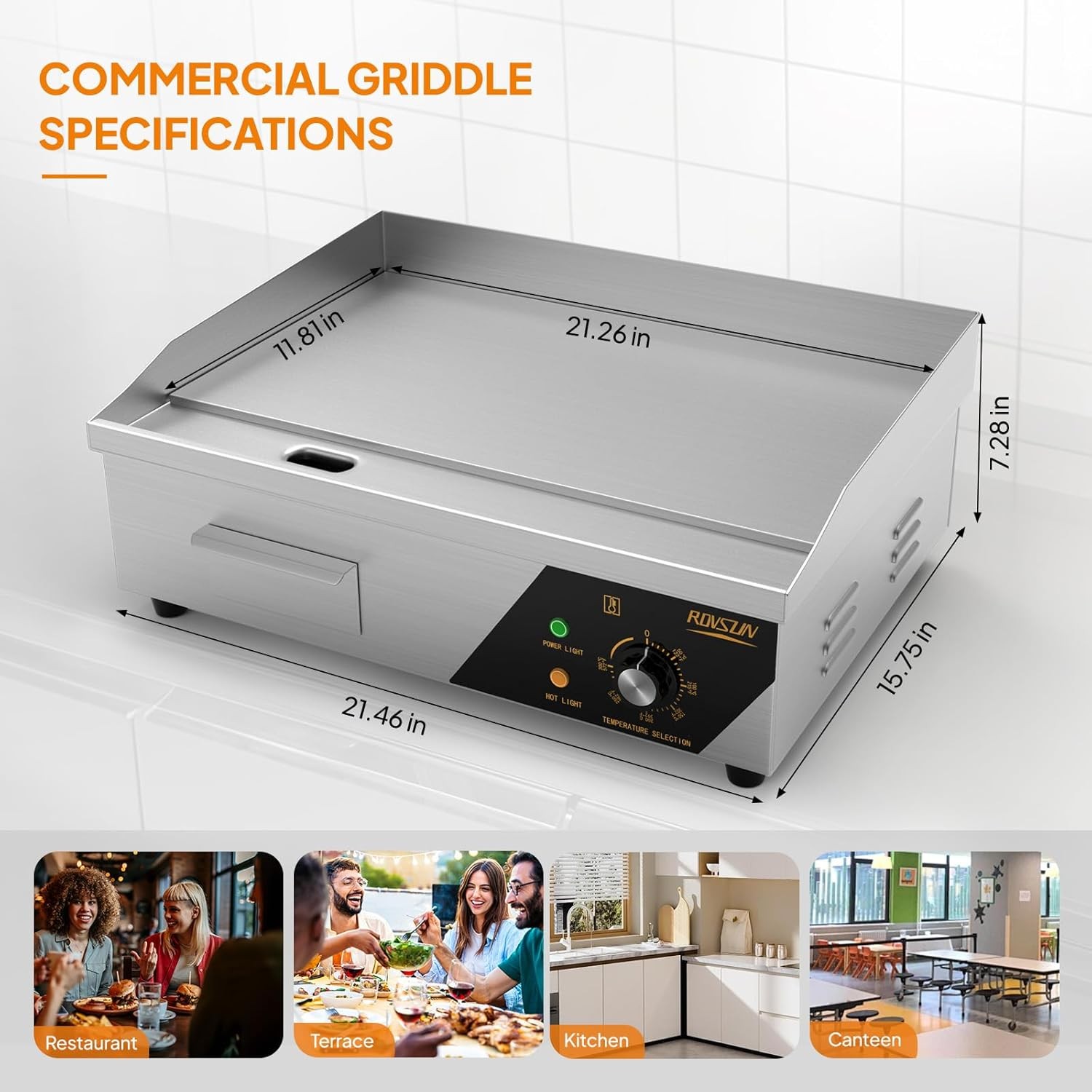 Commercial Electric Griddle, 22″ Countertop Flat Top Grill,122℉-572 ℉ Adjustable