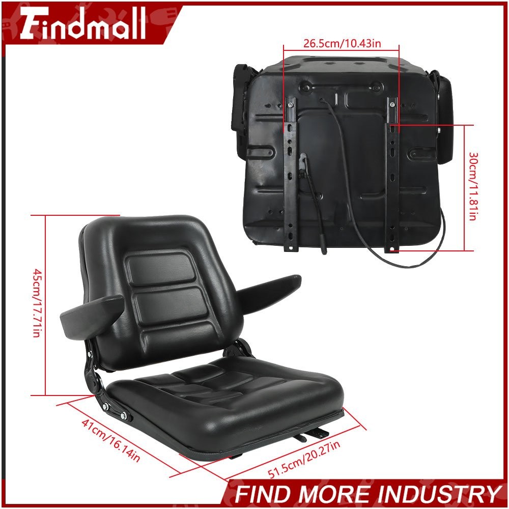 Findmall Universal Forklift Seat Tractor Seat Adjustable Back Seatbelt Armrests