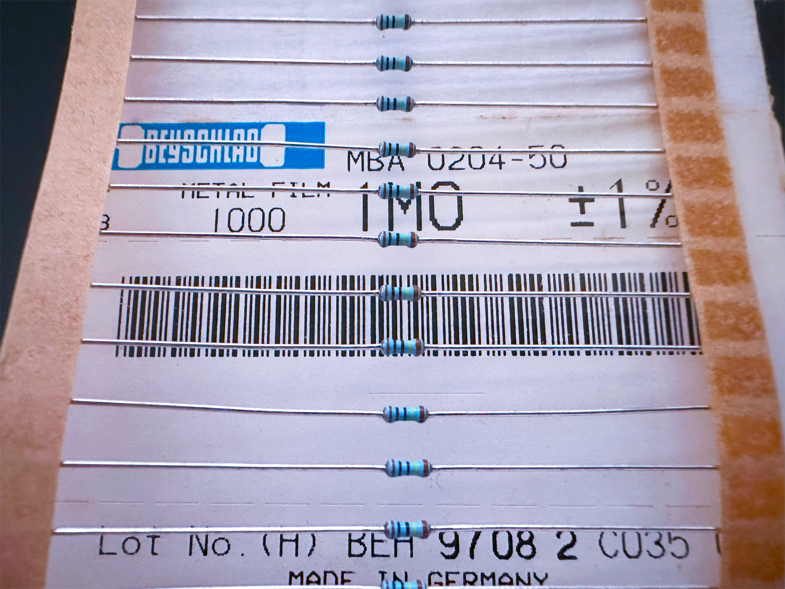50PCS MBA 0204-50 1M0 1% Beyschlag Metal Film Leaded Resistor 1MOhm 0.4W