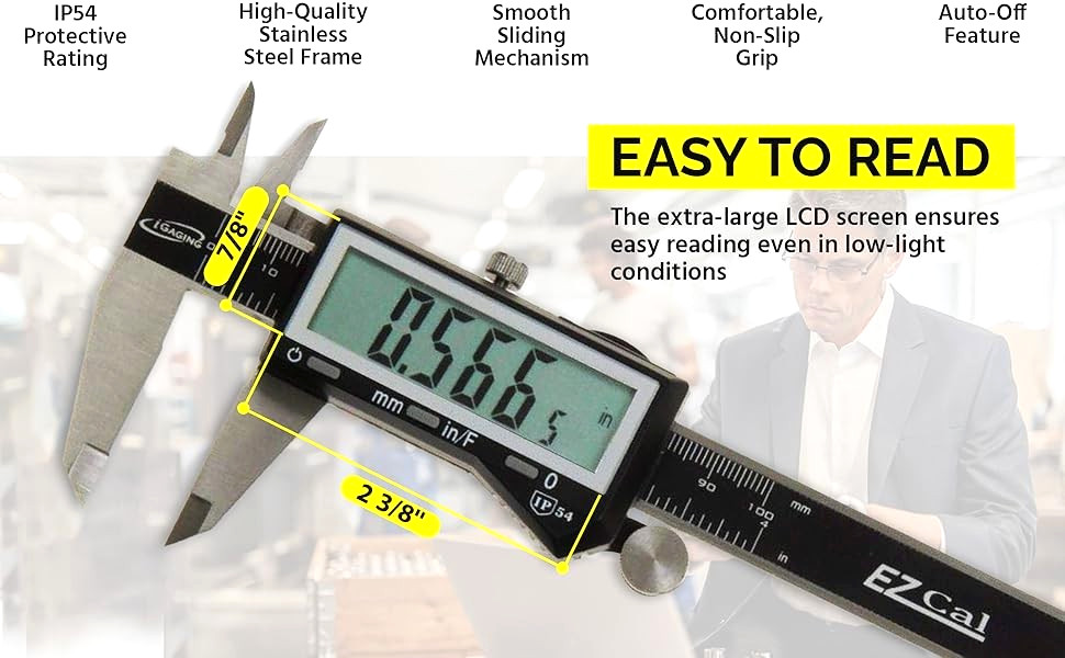 iGaging EZ Cal IP54 Digital Caliper 6″ 150mm Fractional-Inch-Metric