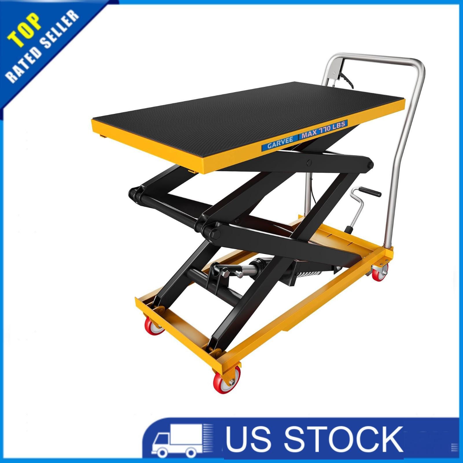Garvee Hydraulic Lift Table Cart, 770lbs 50″ Lifting Manual Double Scissor Lift