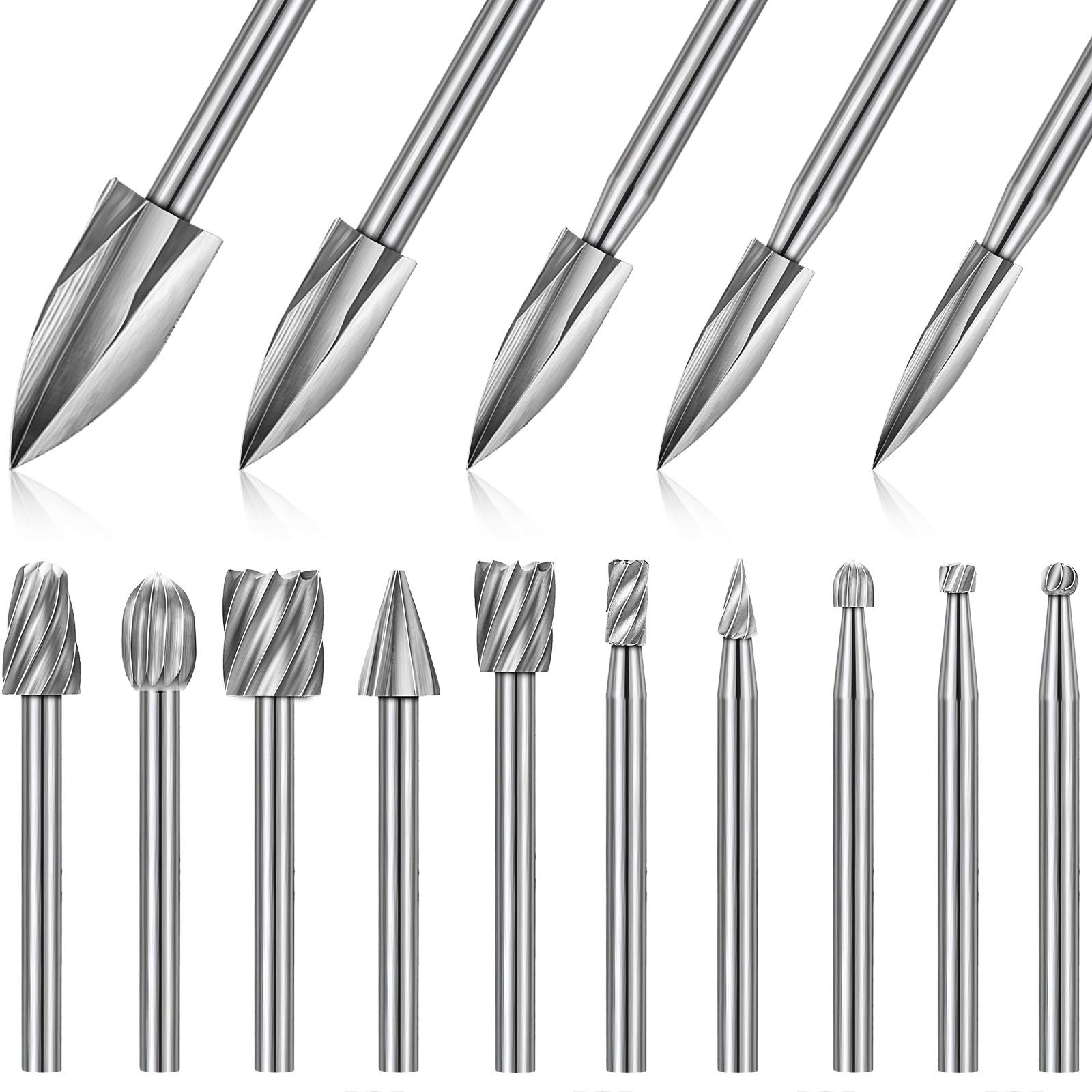 Honoson 15 Pieces Wood Carving and Engraving Drill 3 to 8 millimeters, Gray