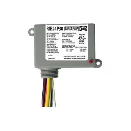 Functional Devices-Rib Rib24p30 Enclosed Pre-Wired Relay, 30A At 300Vac, Dpdt