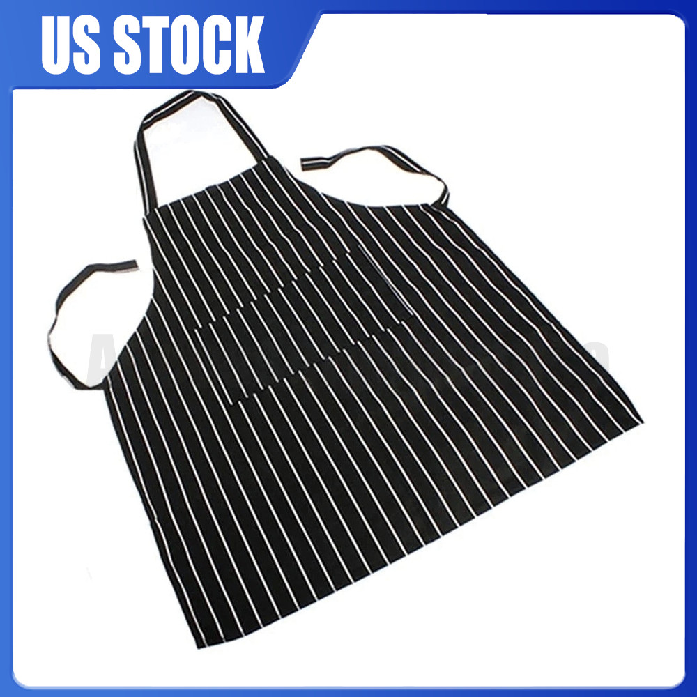 1Pc Kitchen Aprons Striped Cooking Chef Adjustable Bib Apron with 2 Pockets