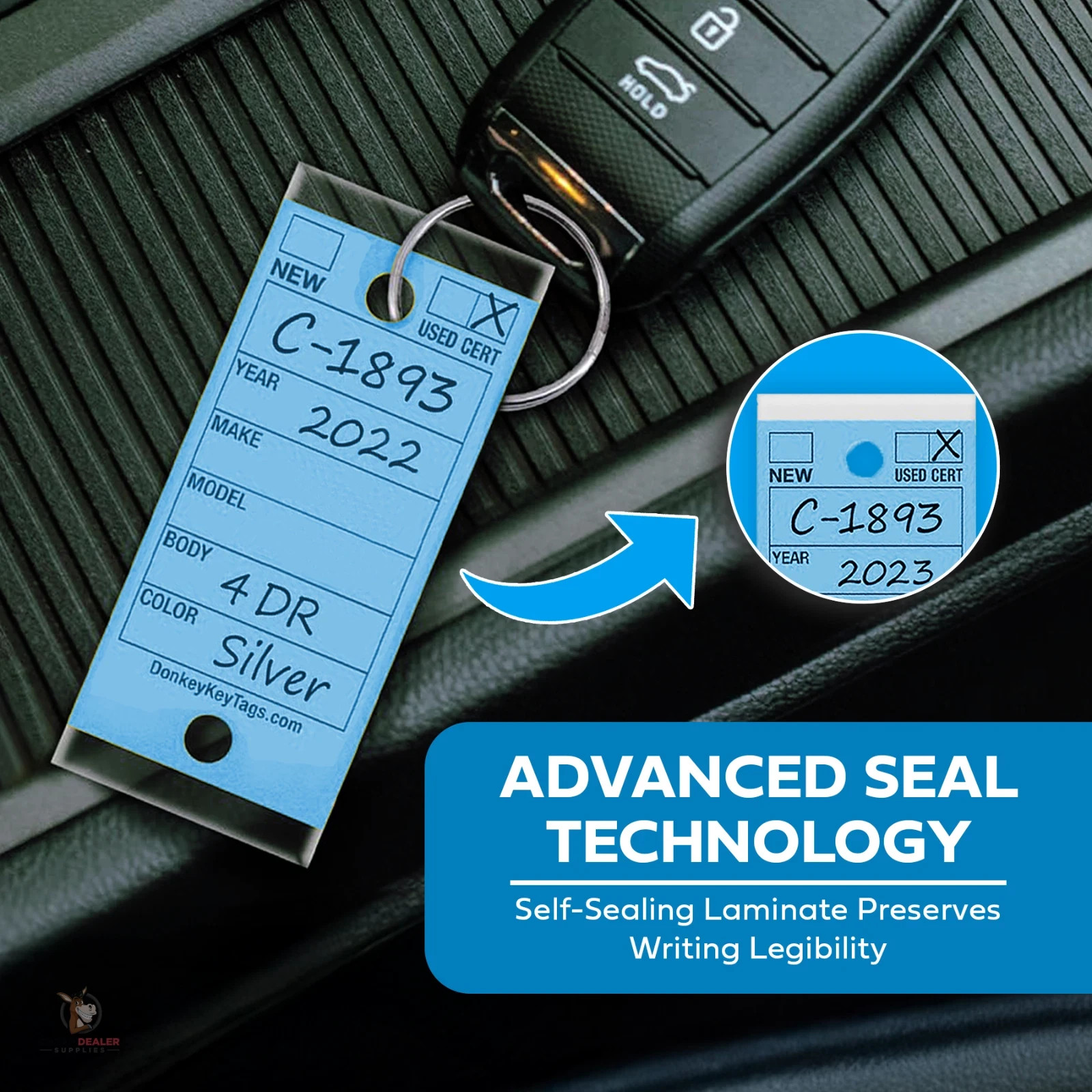 Car Dealer Key Tags (Laminated Self-Protecting) (250 Tags w/ Metal Rings)