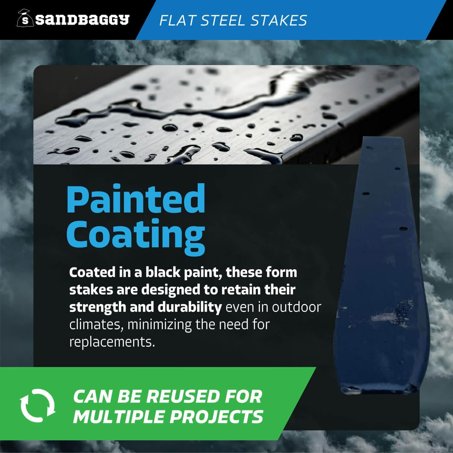 24″ Flat Steel Stakes for Concrete Forms with Nail Holes – 1.5″ Wide – Painted –