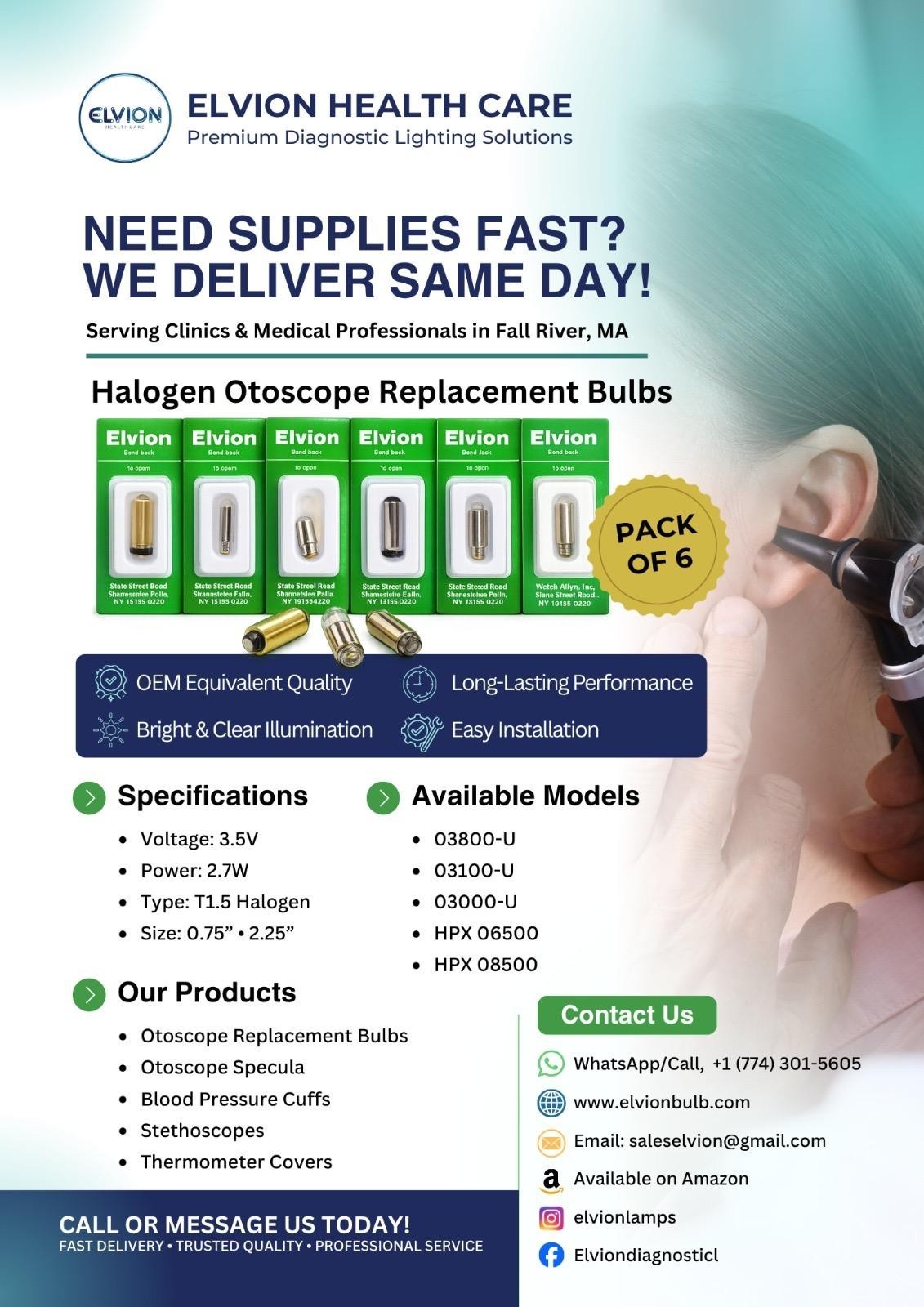 Welch Allyn Compatible otoscope bulb 03100-U (Elvion )
