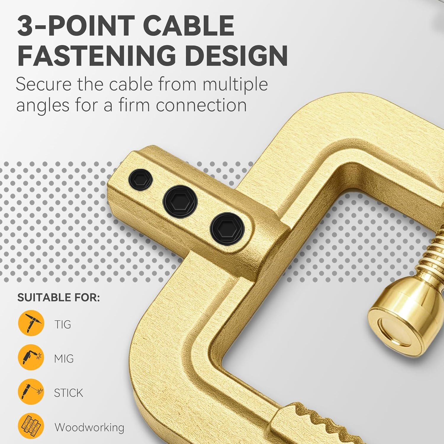 Welding Ground Clamp, Solid Brass Heavy Duty Screw-Lock C-Style Earth Clamp, 400