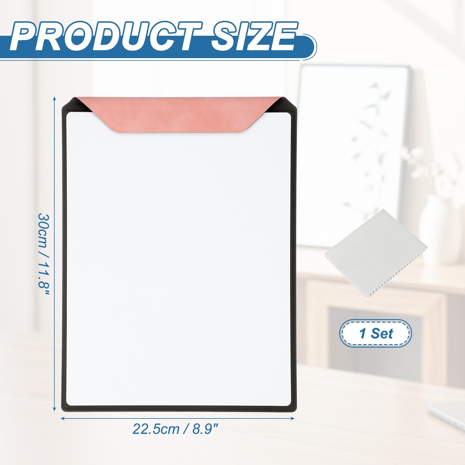 11.8×8.9″ PU Leather Calendar Dry Erase Whiteboard with Wipe Cloth, Pink