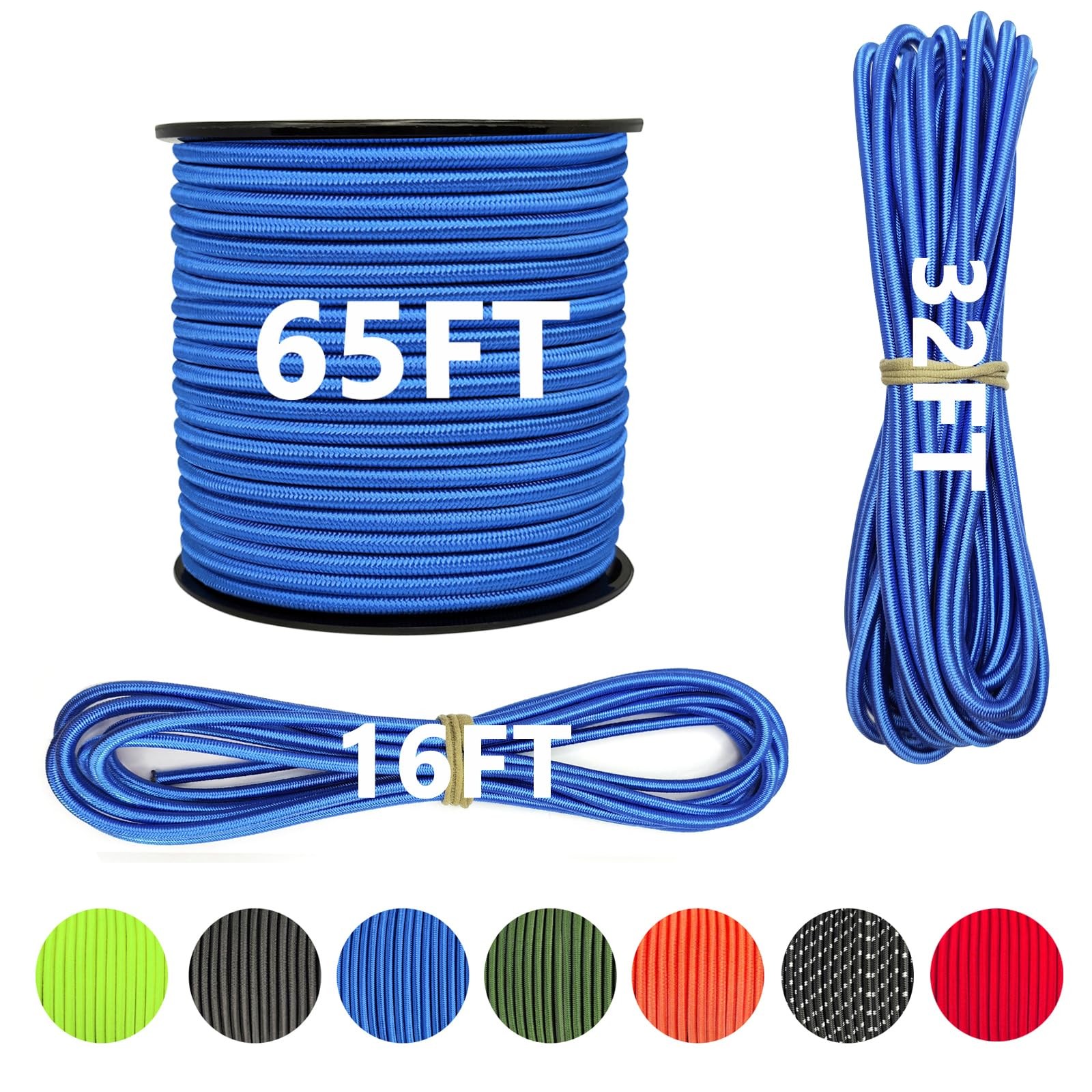 1/4″ x 32′ Marine Grade Bungee Cord Elastic Shock Cord, Kayak Stretch String Rop