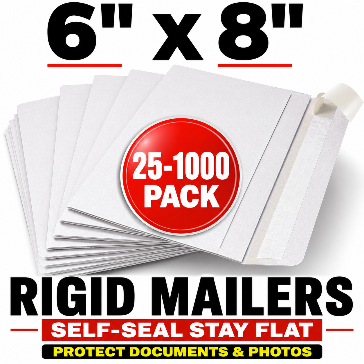 6×8 White Rigid Mailers Stay Flat Self Seal Cardboard Envelopes 50-1000