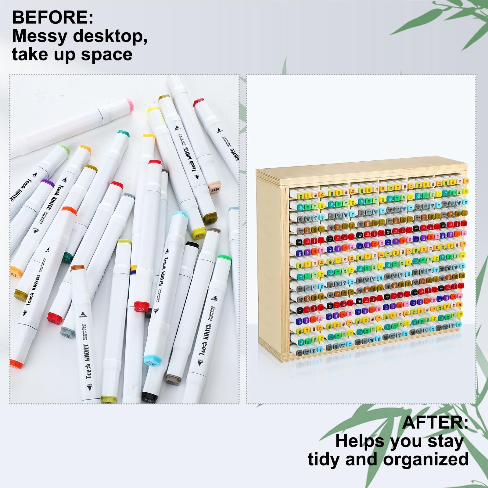Wooden Marker Organizer 360 Capacity 18.11×15.59×5.12in – Art Supply Storage