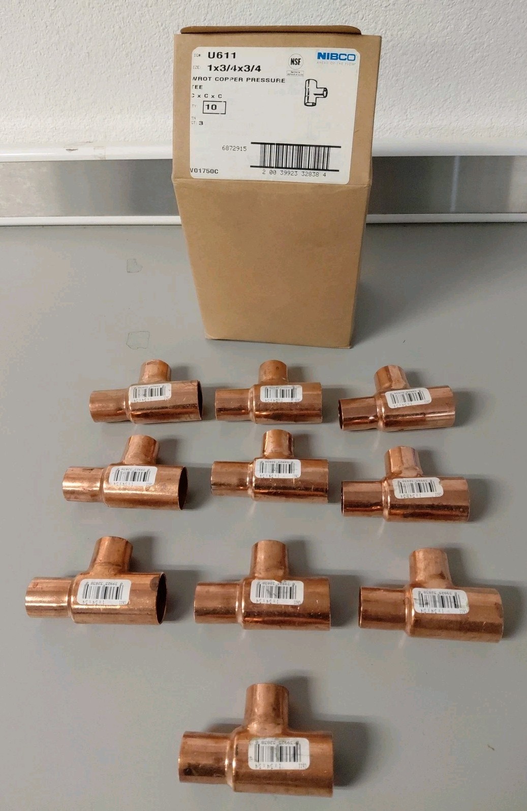 Box Of 10 Nibco U611 1×3/4×3/4 Wrot Copper Pressure Tees C X C X C