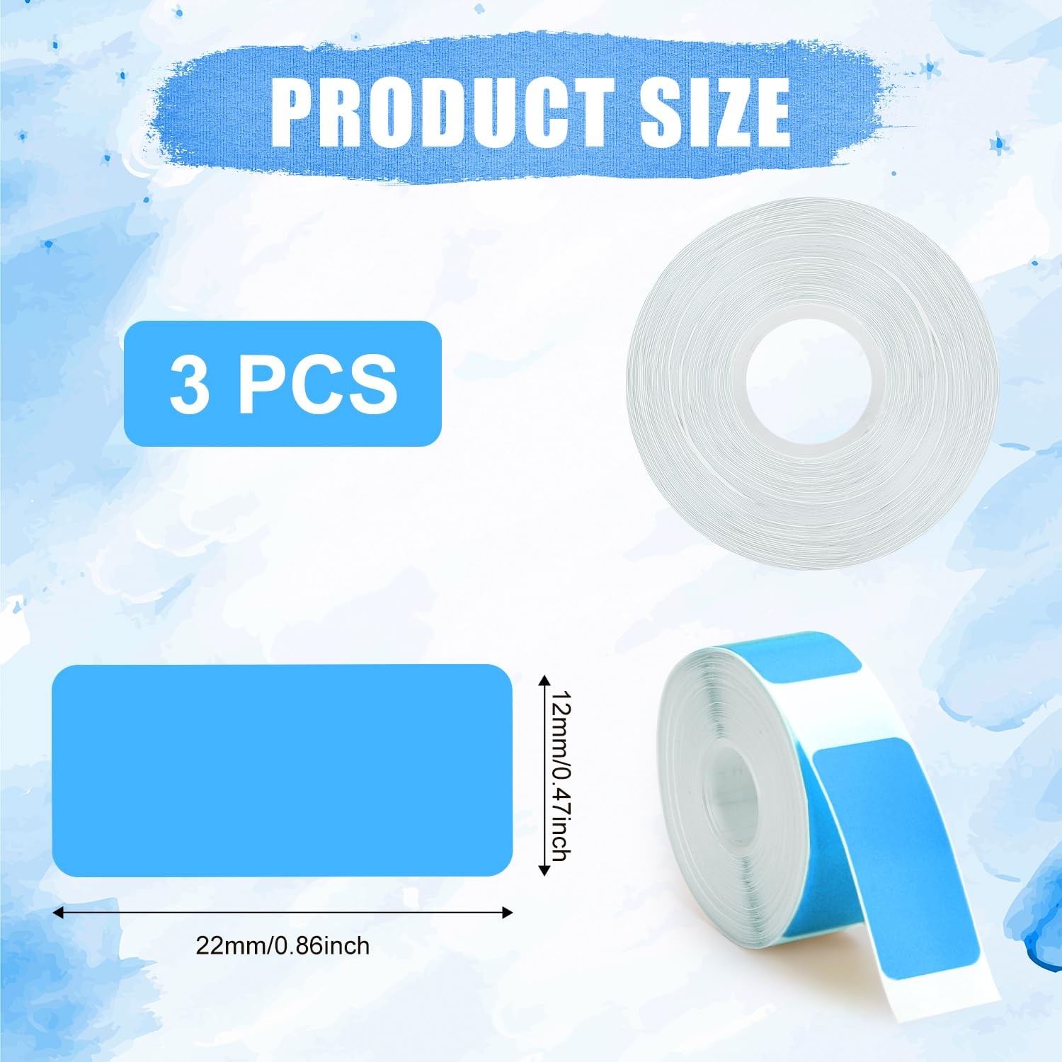 Phomemo D30 Label Maker Tape, 3 Rolls, Thermal Paper, Blue, 12x22mm
