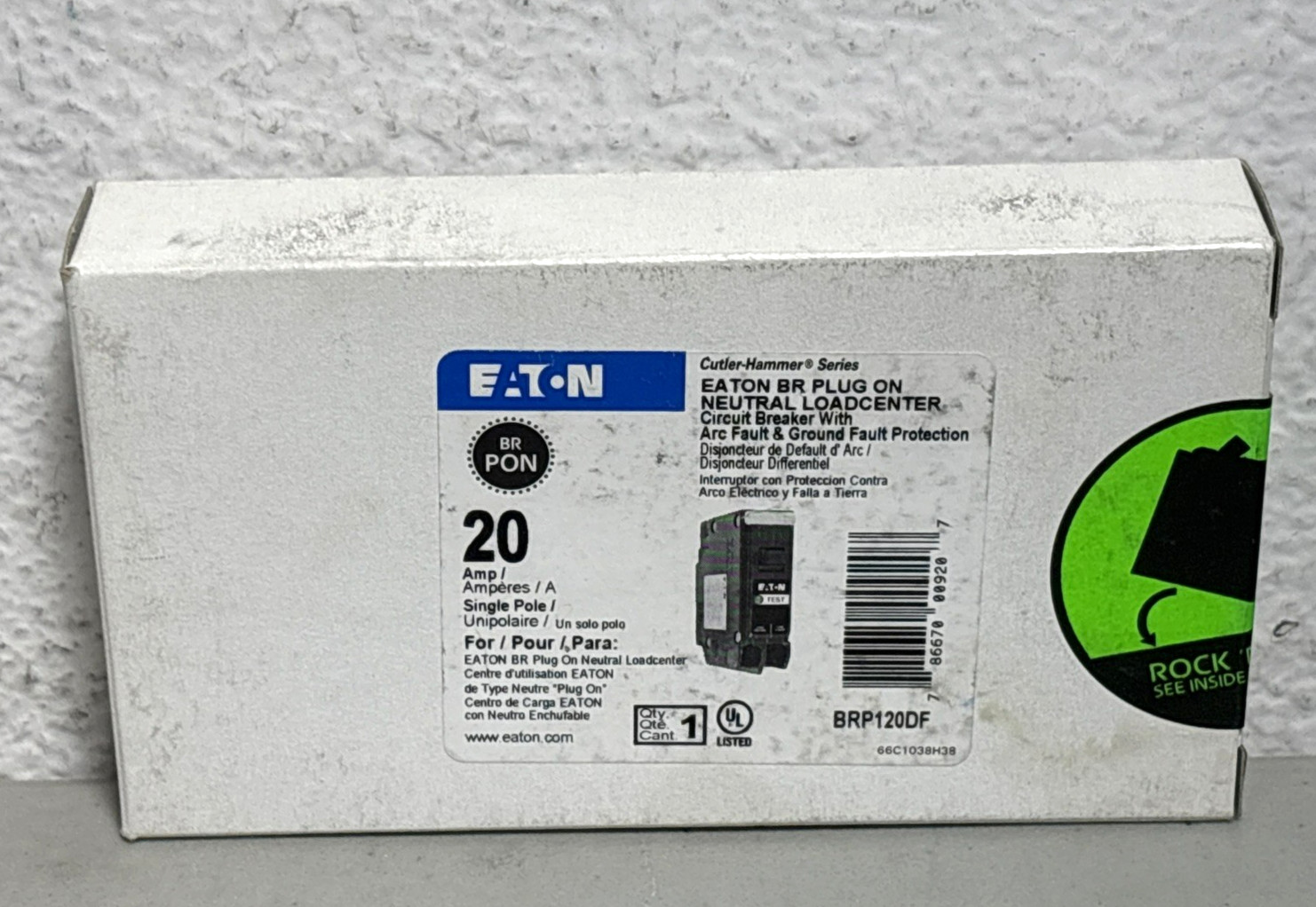 EATON BRP120DF 20 Amp Single Pole Dual Purpose AFCI/CFCI Breaker – New in Box