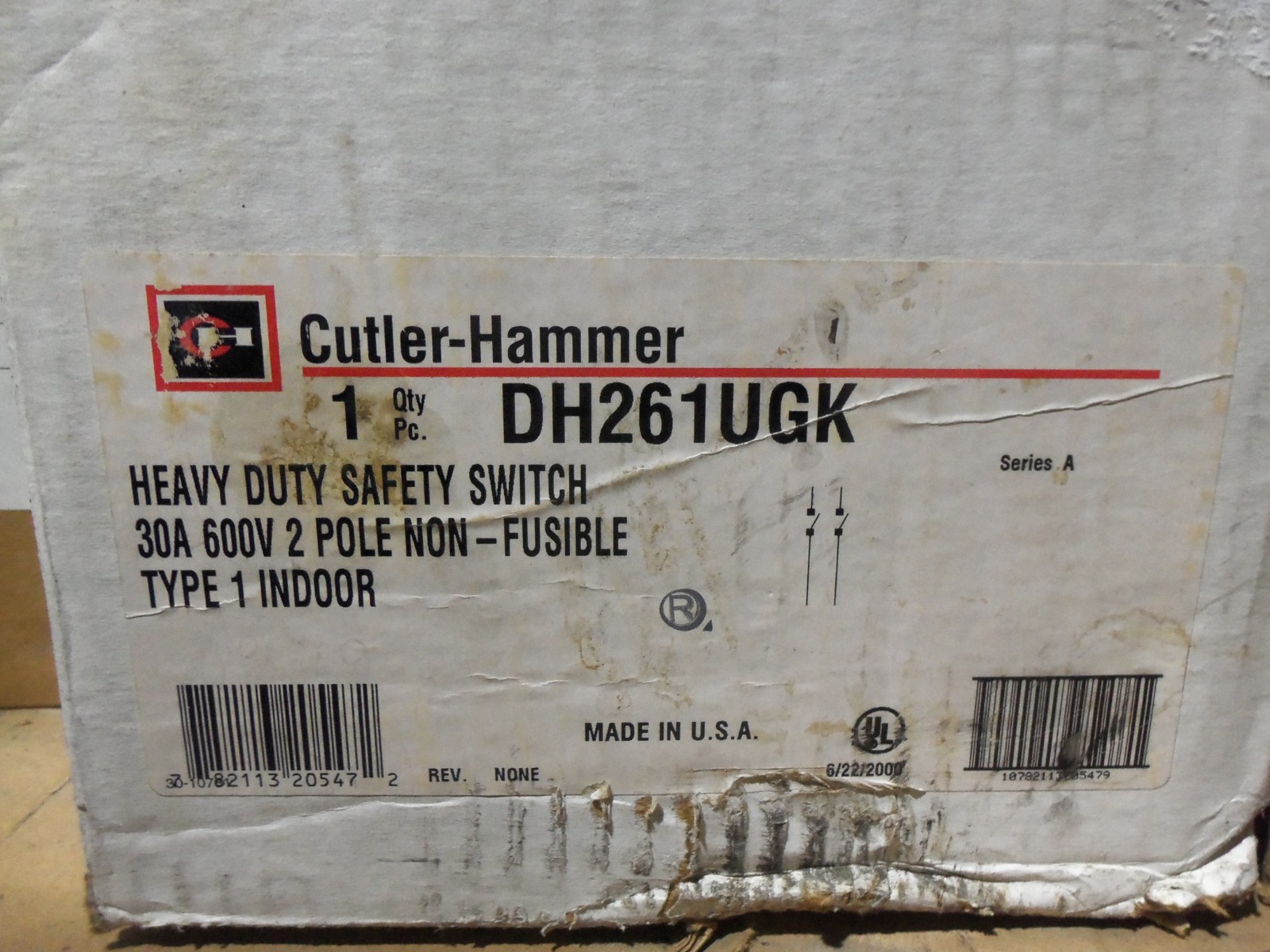 NEW DH261UGK 30 Amp 600V 1 PhASE SINGLENon Fused Safety Switch Disconnect