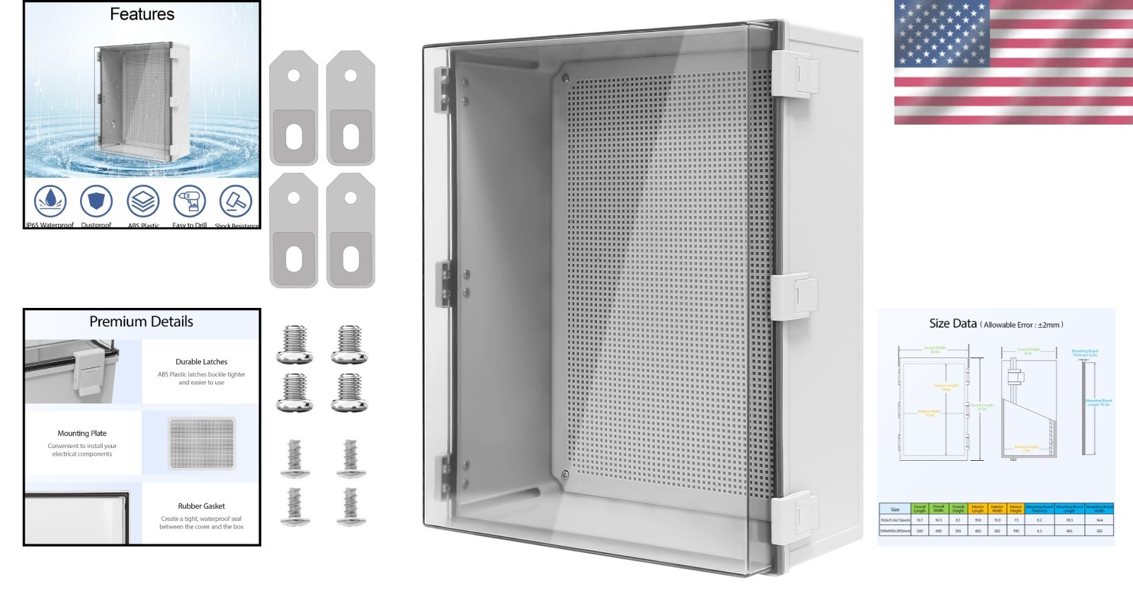 Heavy Duty ABS Electrical Junction Box, Hinged Clear Cover, Outdoor 19.7″