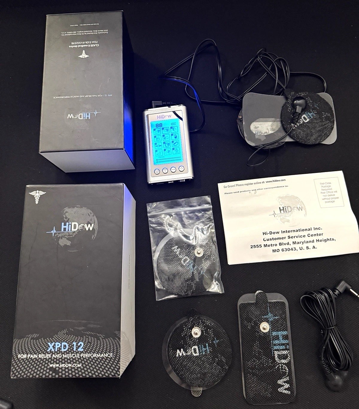 HiDow XPD 12 TENS/EMS Unit Kit w/ Pads, Lead Wire, Manual 2-Channel JQ-5C-S
