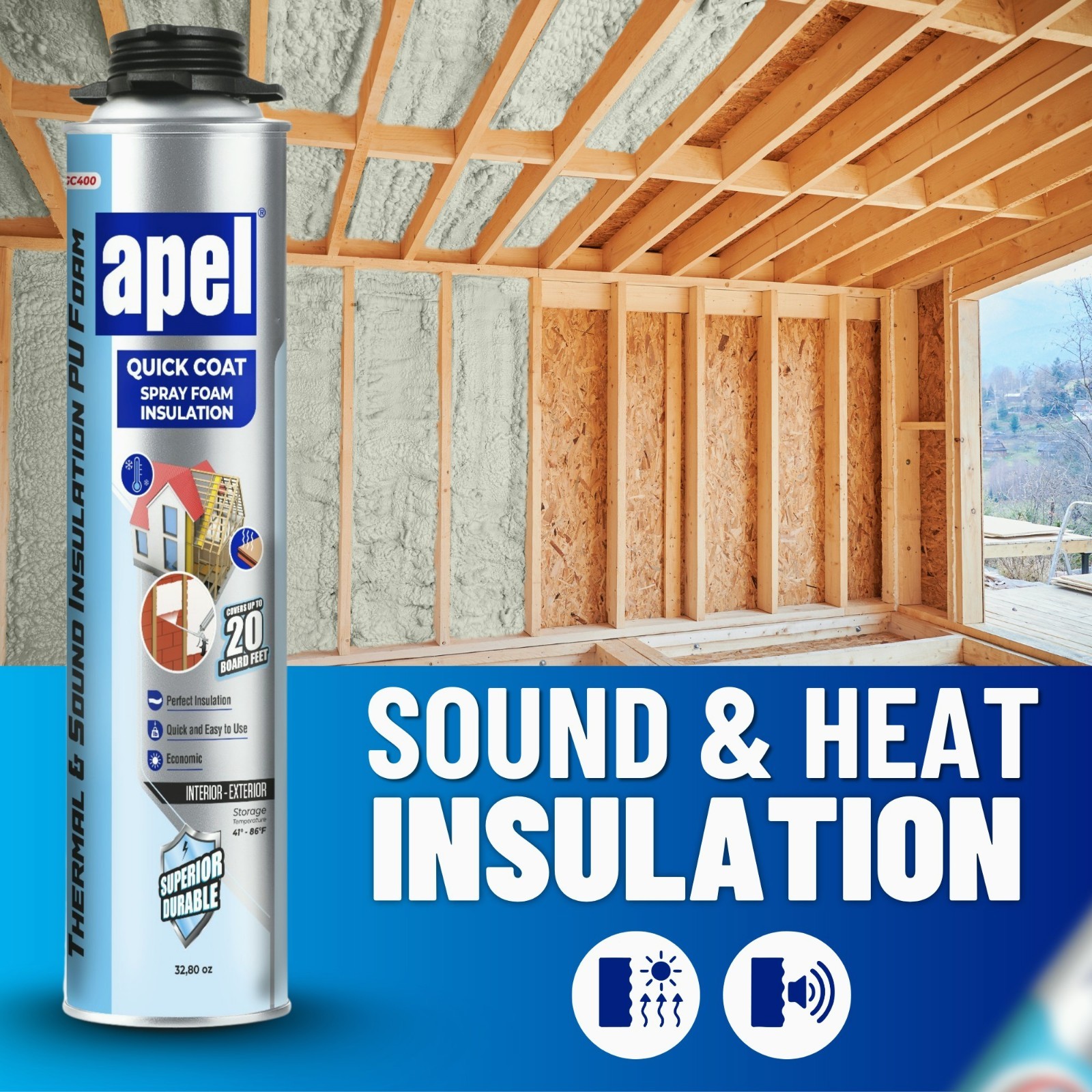 apel Spray Foam Insulation Kit (18 x 32.80 oz./360 Bd ft) Heat and Acoustic Insu