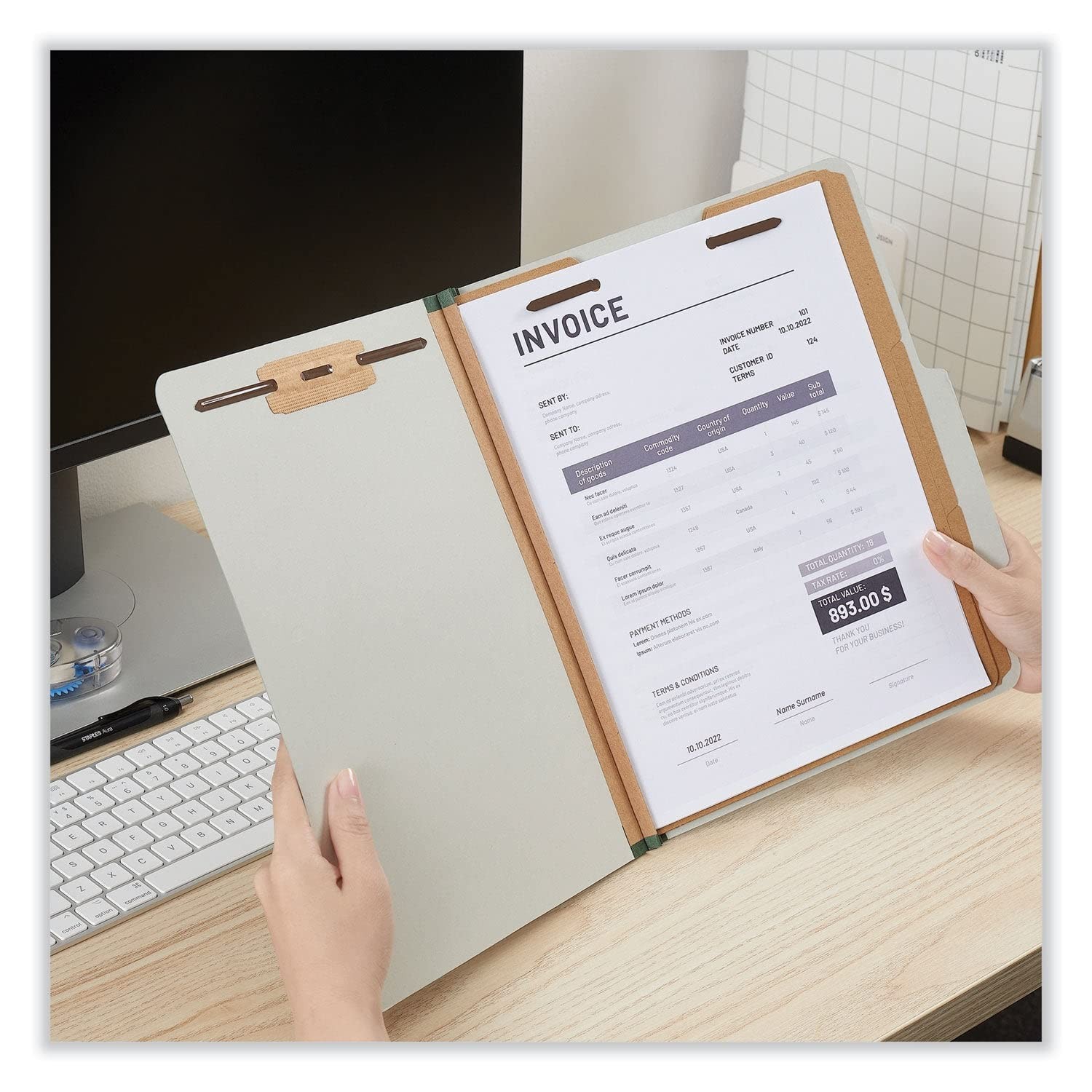 Universal 10292 Pressboard Classification Folder Letter Eight-Section Gray Of