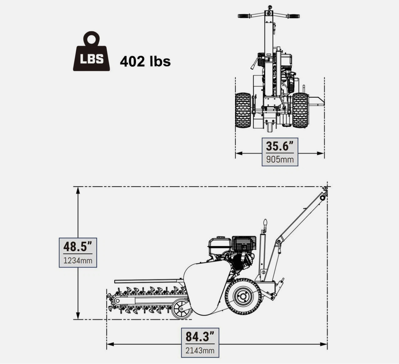 MechMaxx 420cc 15HP E-Start Trencher 24” Trench Depth/4” Trench Width, TCR1500