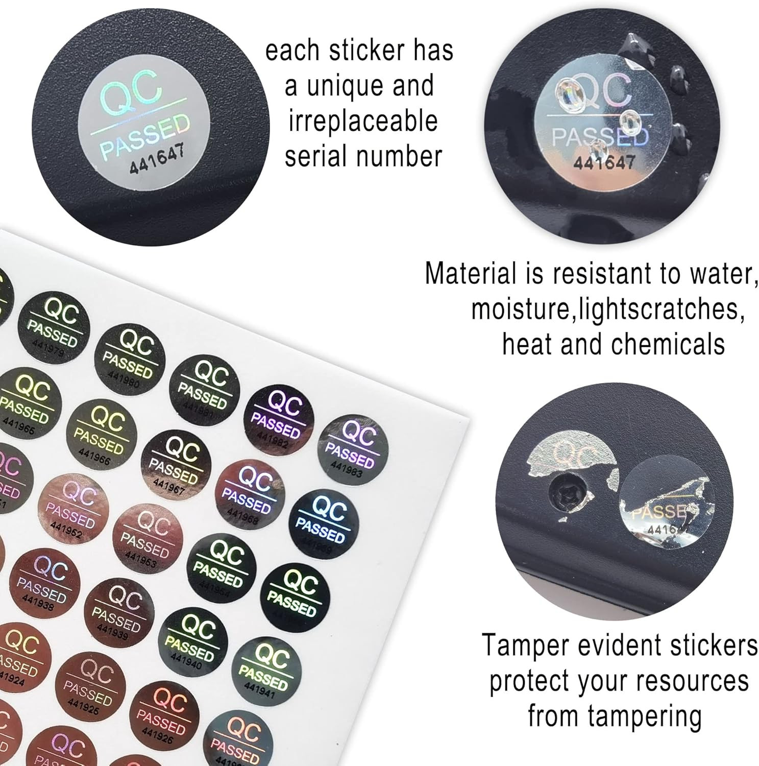 1100Pcs 0.39 Inch QC Passed Tamper Proof Stickers Silver High Security Tamper Ev