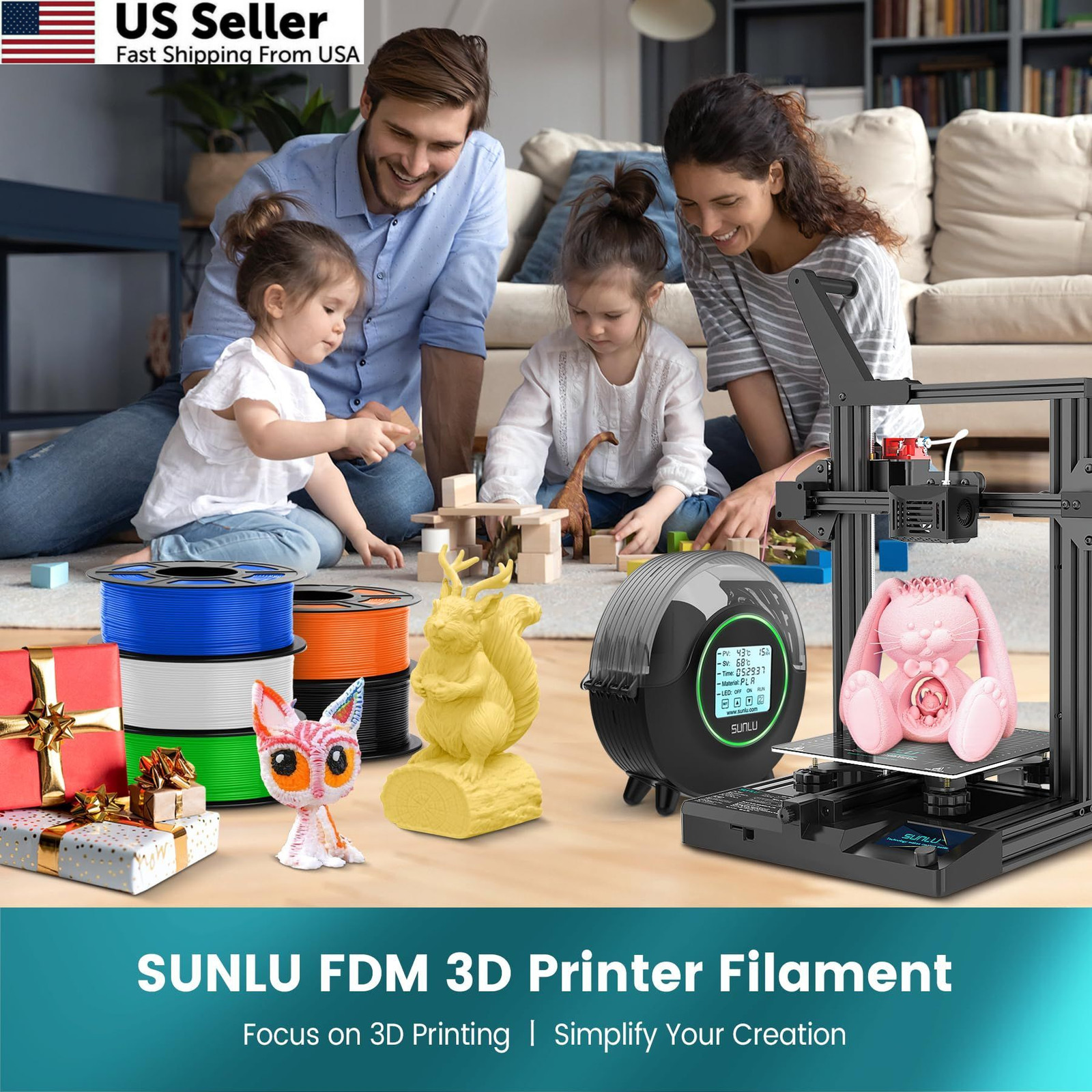 Black PLA 3D Printer Filament 1.75mm 1kg Spool 2.2lbs Accuracy +/-0.02mm USA