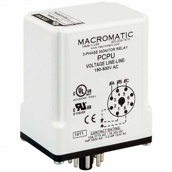 Macromatic Pcpu 3 Phase Monitor Relay, Spdt, 500Vac, 8 Pin