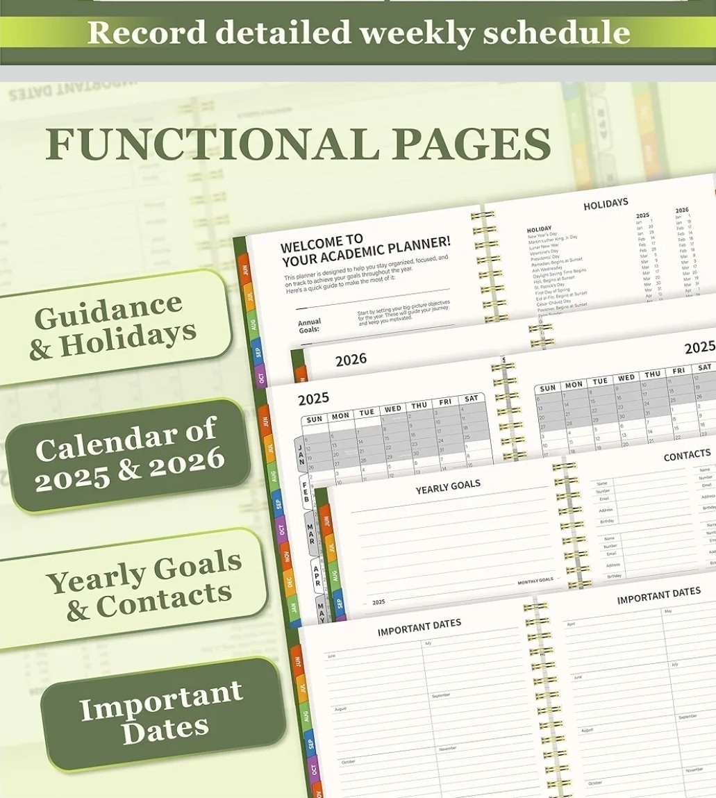 19 Months Planner, June 2025-Dec 2026, 8.5×11″ Daily Weekly, Monthly (Green)